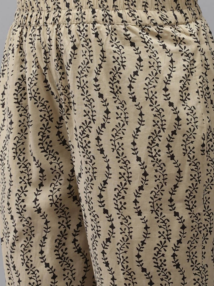 Yufta Women Beige Ethnic motifs Printed Kurta with Trouser & With Dupatta | Grab2Buy
