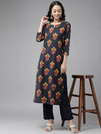 Yufta Navy Blue And Black Kurta And Palazzo Set | Grab2Buy