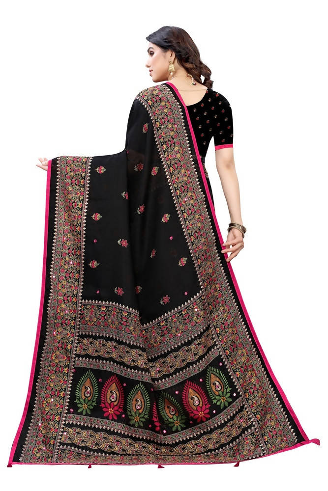 Vamika Black Jute Silk Mirror Work Saree | Grab2Buy