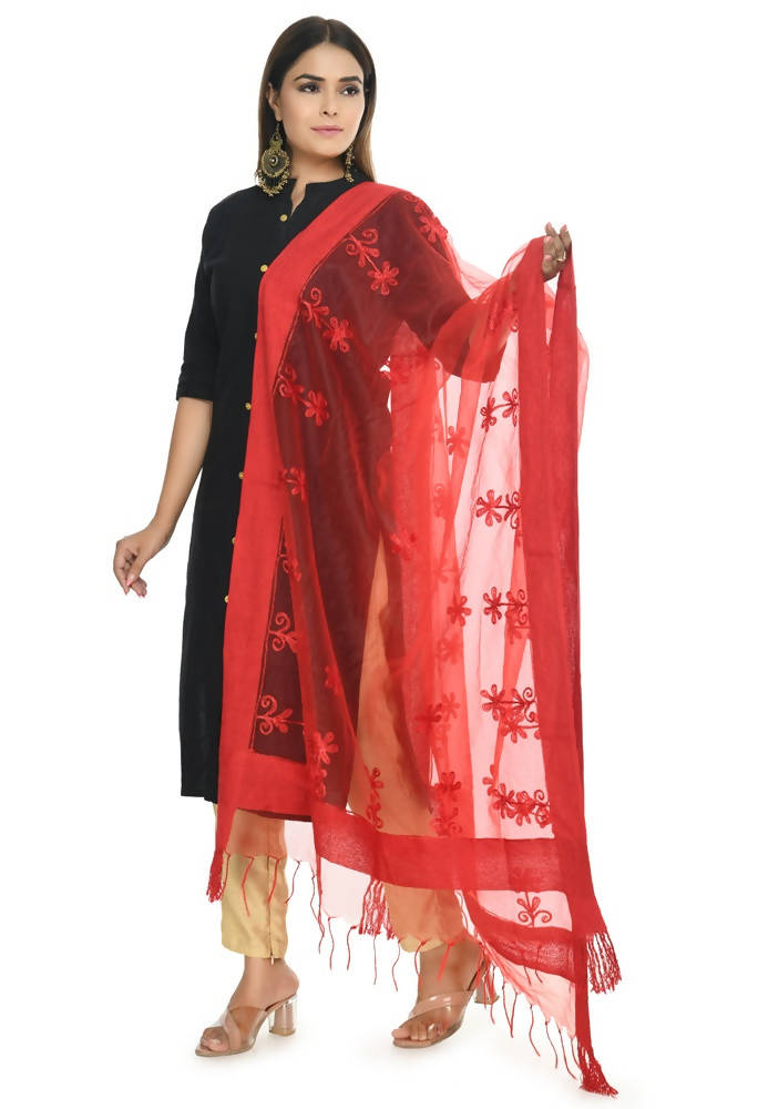 Mominos Fashion Red Orgenza Chikan Work Dupatta | Grab2Buy