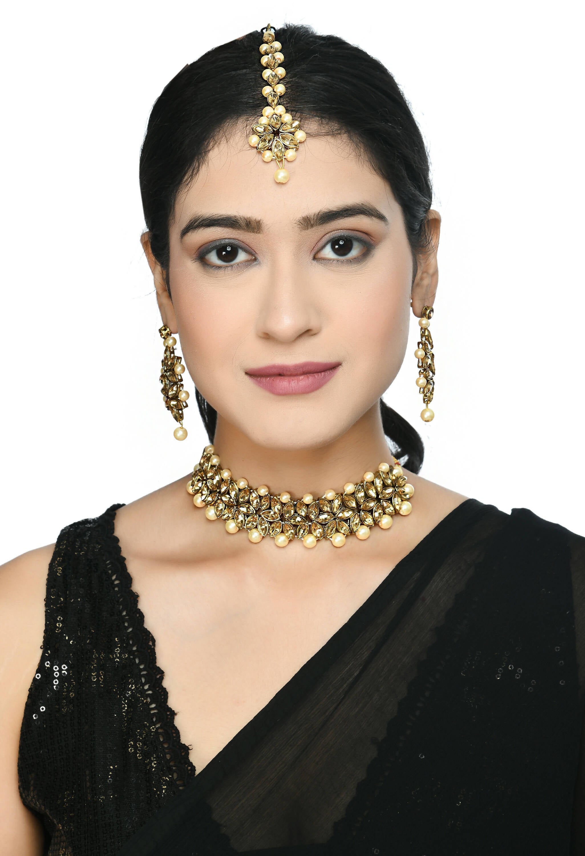 Mominos Fashion Johar Kamal Gold-Polished Brass Finish Kundan/Pearls Choker For Women (Golden) | Grab2Buy
