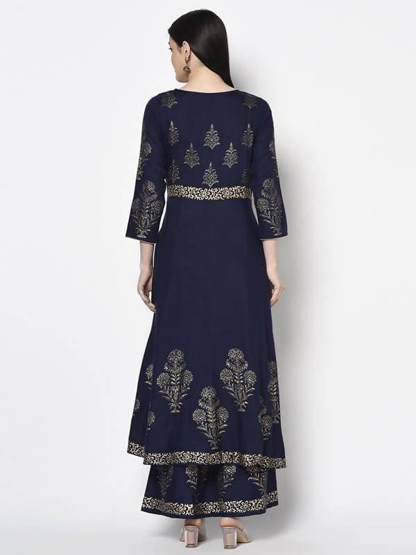 Aniyah Rayon Navy Blue Color Foil Print Anarkali Kurta (AN-192K) | Grab2Buy