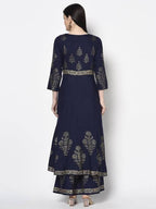 Aniyah Rayon Navy Blue Color Foil Print Anarkali Kurta (AN-192K) | Grab2Buy
