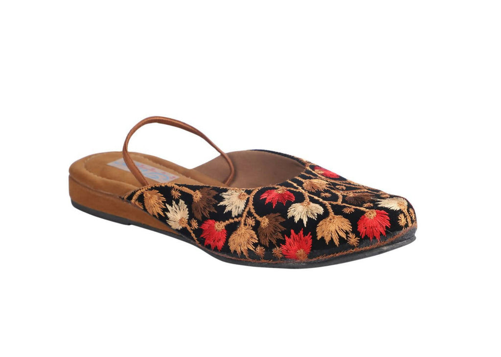 Tiny Bugs Girls Embroidered Strap Ethnic Mojaris - Black | Grab2Buy