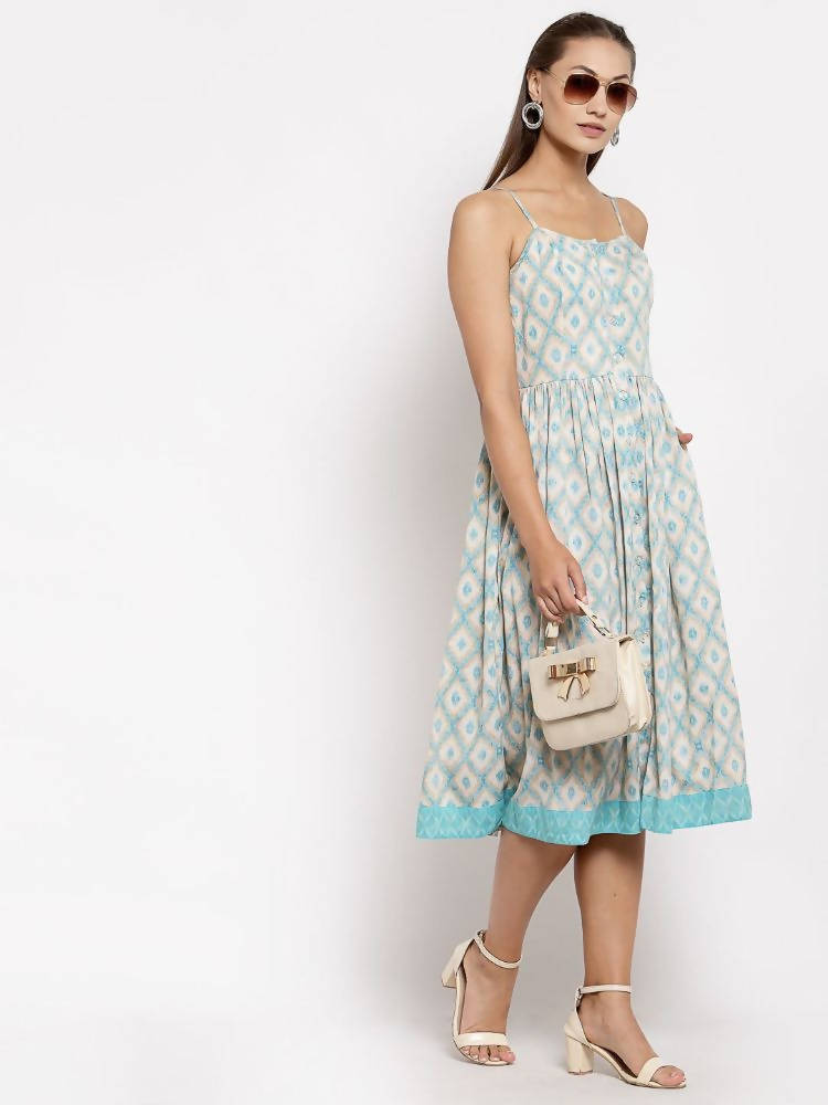 Myshka Women's Multi Crepe Printed Sleeveless Square Neck Casual Dress | Grab2Buy