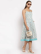 Myshka Women's Multi Crepe Printed Sleeveless Square Neck Casual Dress | Grab2Buy