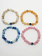 NVR Men & Women Set of 4 Artificial Beads-Beaded Evil Eye Elasticated Bracelet | Grab2Buy