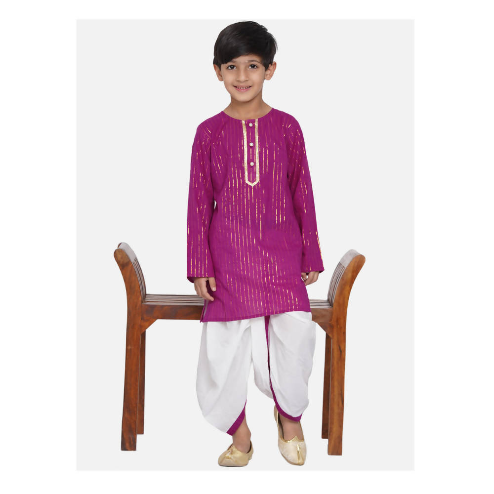 Little Bansi Boys Golden Striped Kurta and Dhoti - Purple and Cream | Grab2Buy