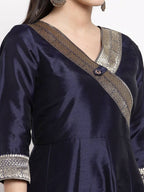 Myshka Women's Multi Silk Solid 3/4 Sleeve V Neck Casual Anarkali Gown | Grab2Buy