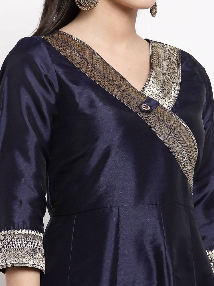 Myshka Women's Multi Silk Solid 3/4 Sleeve V Neck Casual Anarkali Gown | Grab2Buy