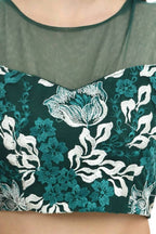Mominos Fashion All Season Wear Bottle Green & White Thread Embroidered Ruffled Ready To Wear Saree | Grab2Buy
