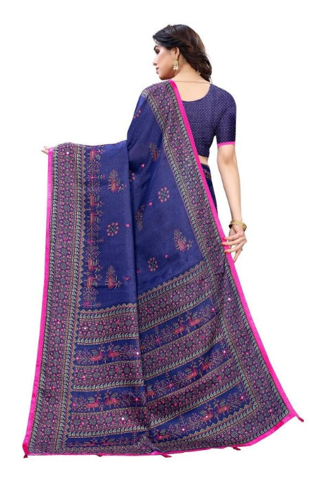 Vamika Navy Mirror Work With Jhalar Khadi Silk Saree (AASHI NAVY) | Grab2Buy