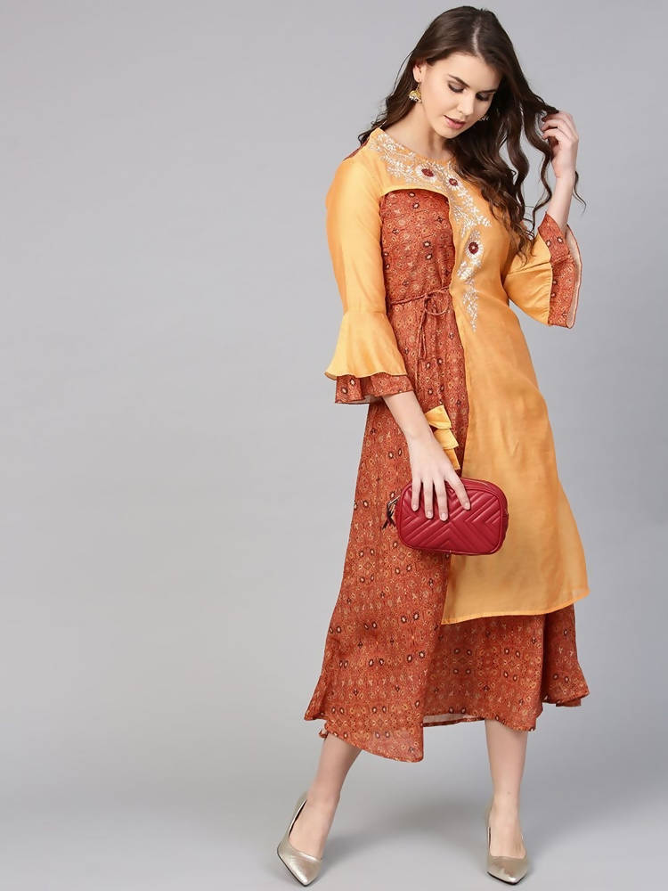 Yufta Orange And Brown A-line dress | Grab2Buy