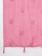Yufta Women Pink Yoke Design Regular Sequined Pure Cotton Kurta with Palazzo and Dupatta | Grab2Buy