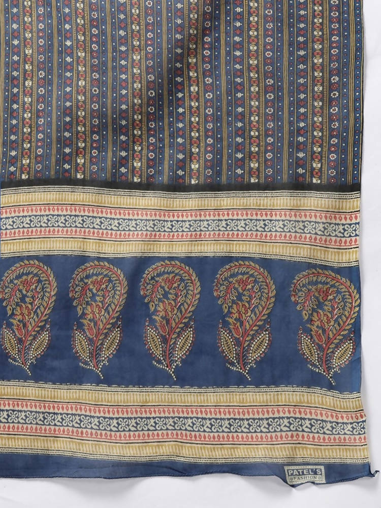 Yufta Women Blue and Red Ethnic Motifs Pure Cotton Kurta with Trouser and Dupatta | Grab2Buy