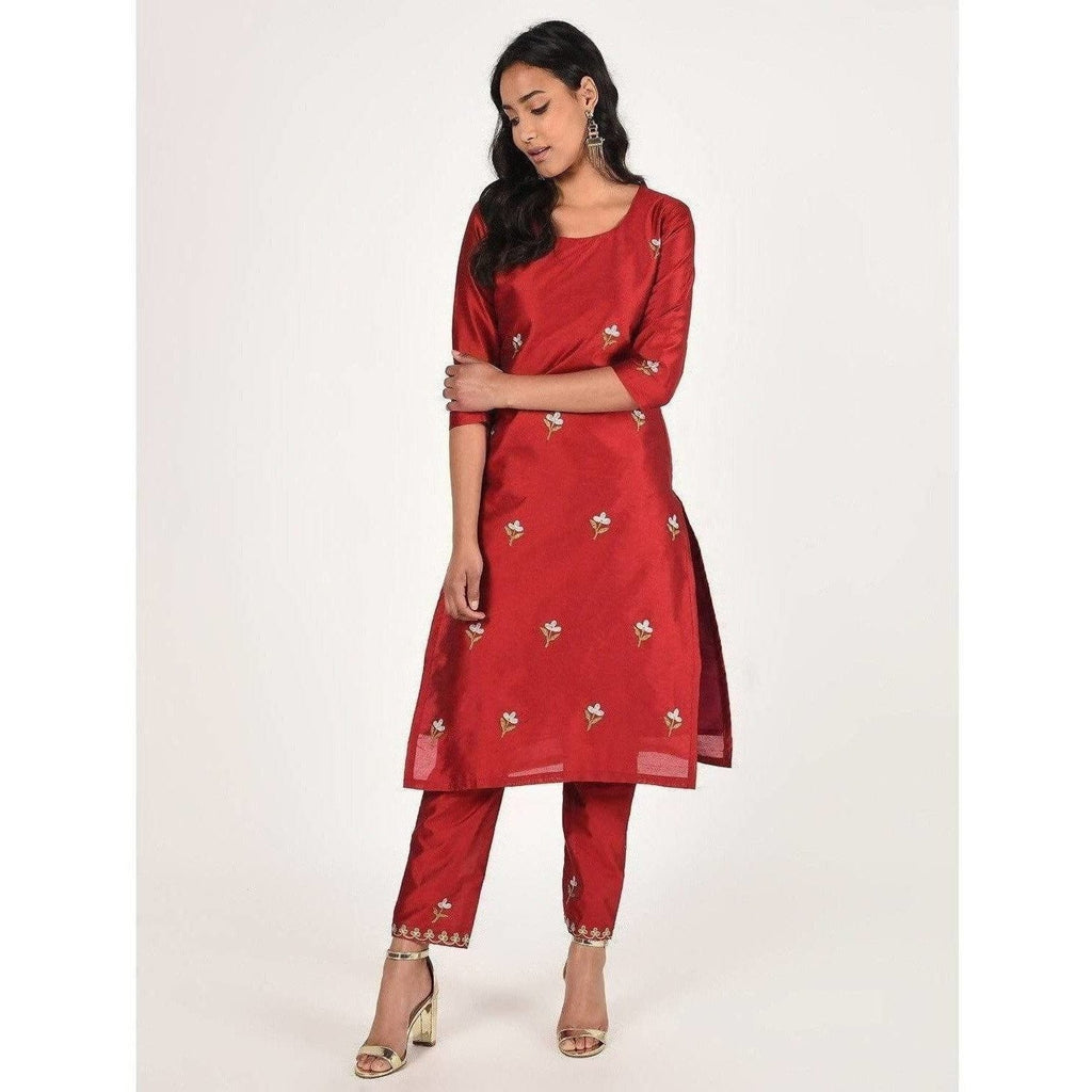 Cheera Women's Beautiful Hand Embroidered Motif All-Over Straight Silk Kurta (CH070K) | Grab2Buy