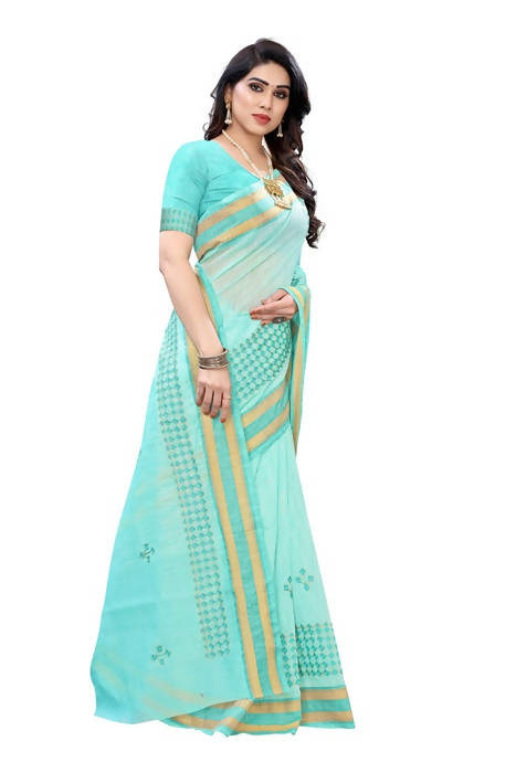 Vamika Embroidery Rama Green Chanderi Saree (MINI CHECKS RAMA) | Grab2Buy