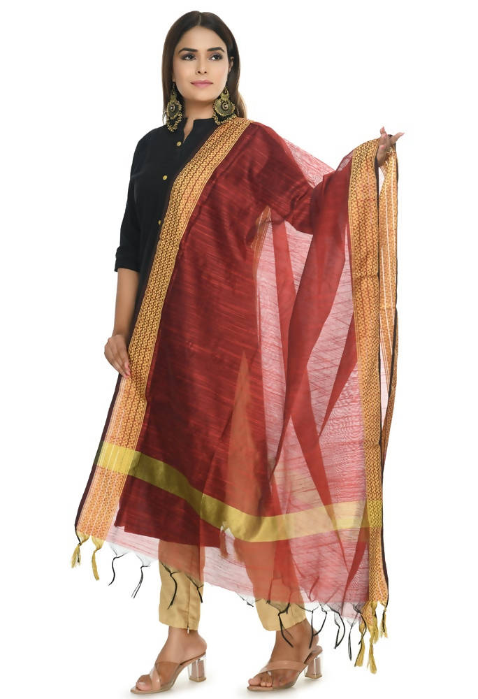 Mominos Fashion Maroon Handloom Cotton Dupatta | Grab2Buy