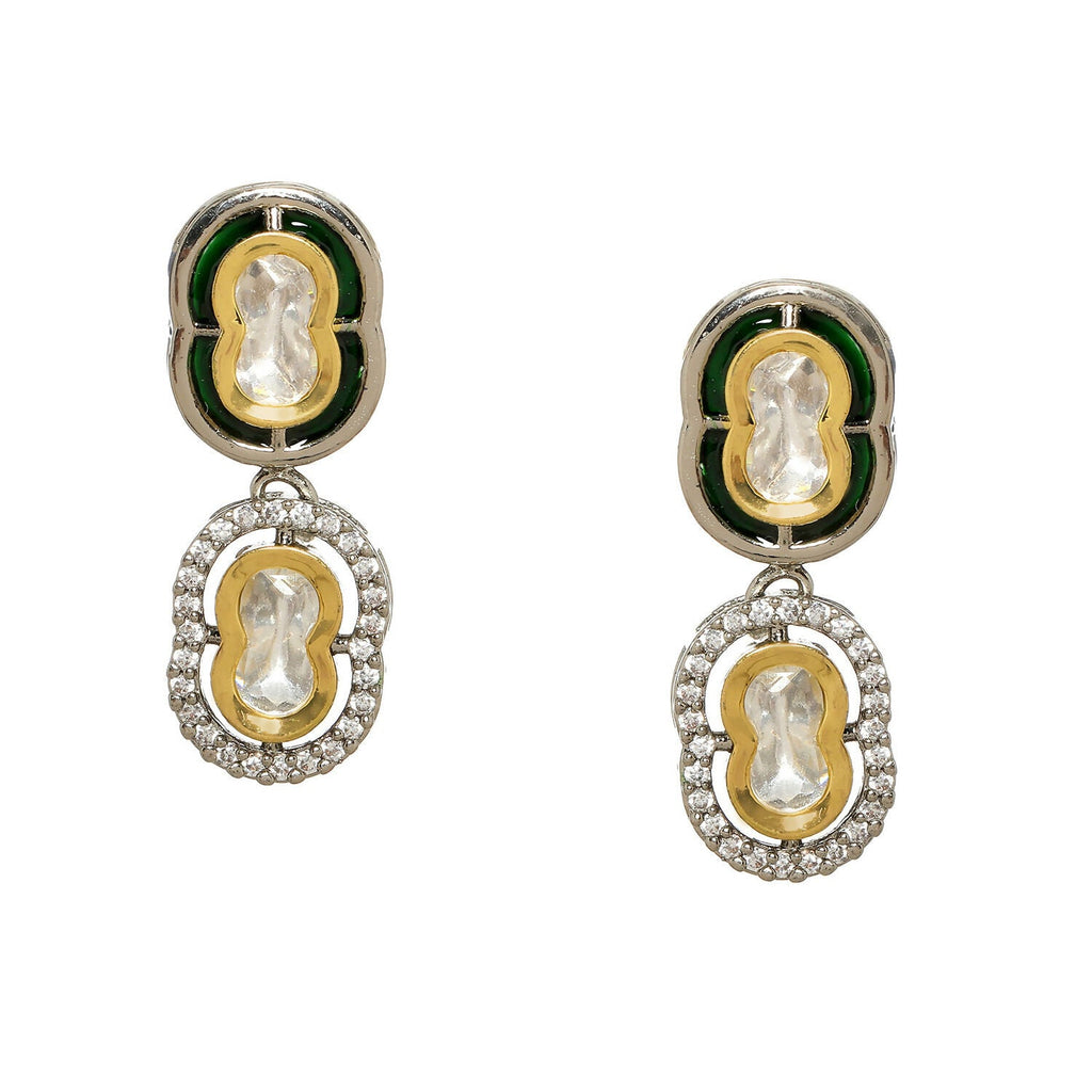 Double Mufli (peanut) Meenakari and Diamond Earrings (Silver) - Ruby Raang | Grab2Buy