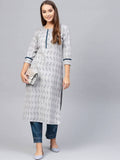 Yufta Women Grey & Navy Printed Kurta with Trouser | Grab2Buy