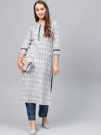Yufta Women Grey & Navy Printed Kurta with Trouser | Grab2Buy