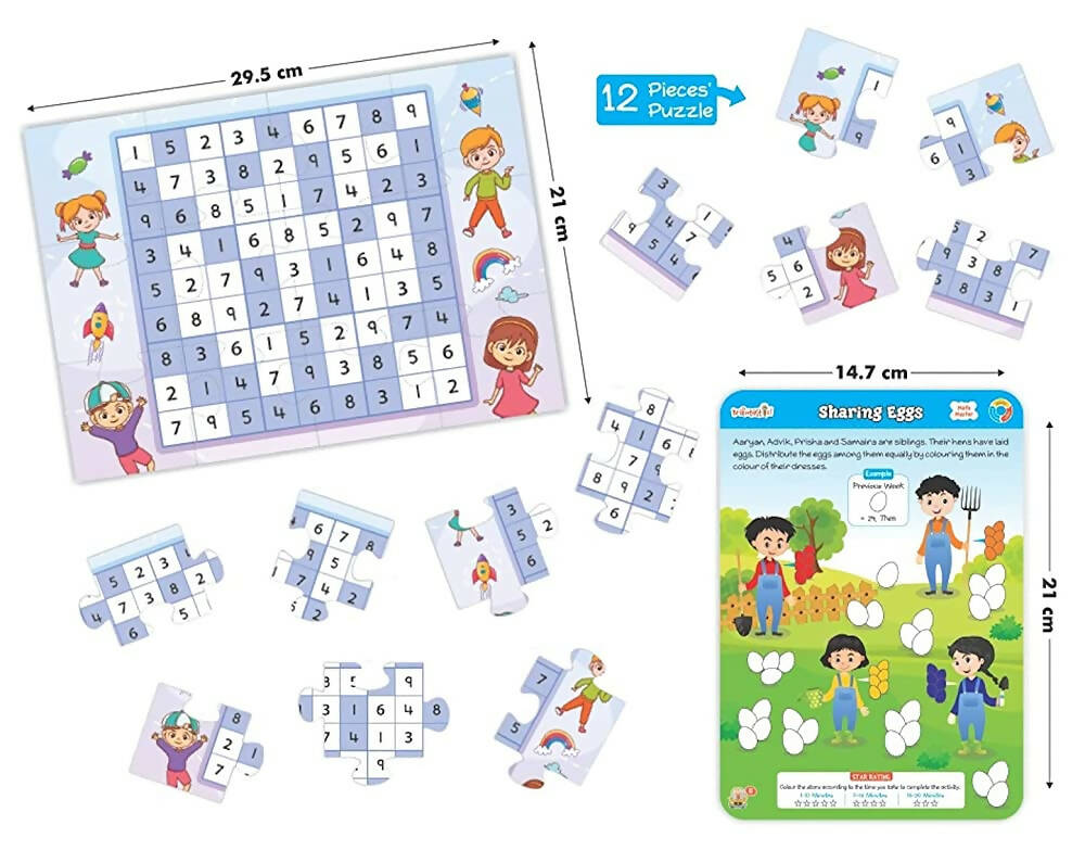 Braintastic Educational Game: Math Master (6-99 Years) Write & Wipe Reusable Activity Sheets with Free Puzzle for Kids | Grab2Buy