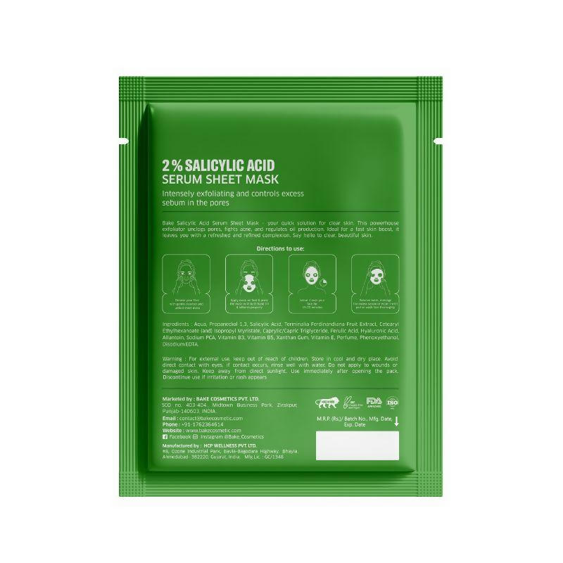 Bake 2% Salicylic Acid Sheet Mask For Black Heads, Oily And Acne Prone Skin | Grab2Buy