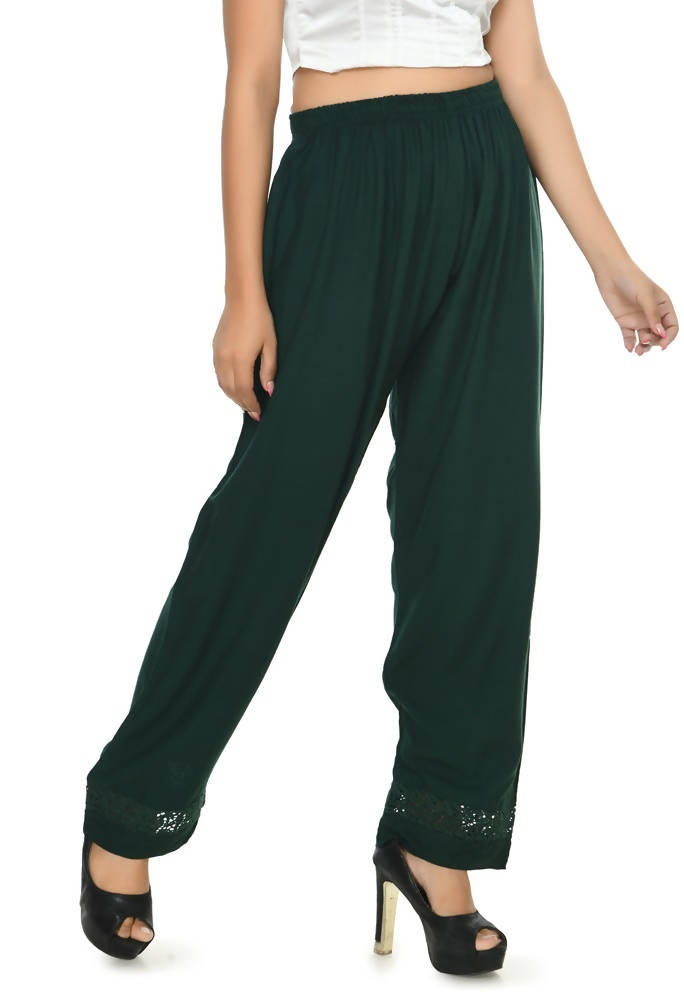 Mominos Fashion Moeza Reyon Cotton Bottle Green Straight Palazzo | Grab2Buy