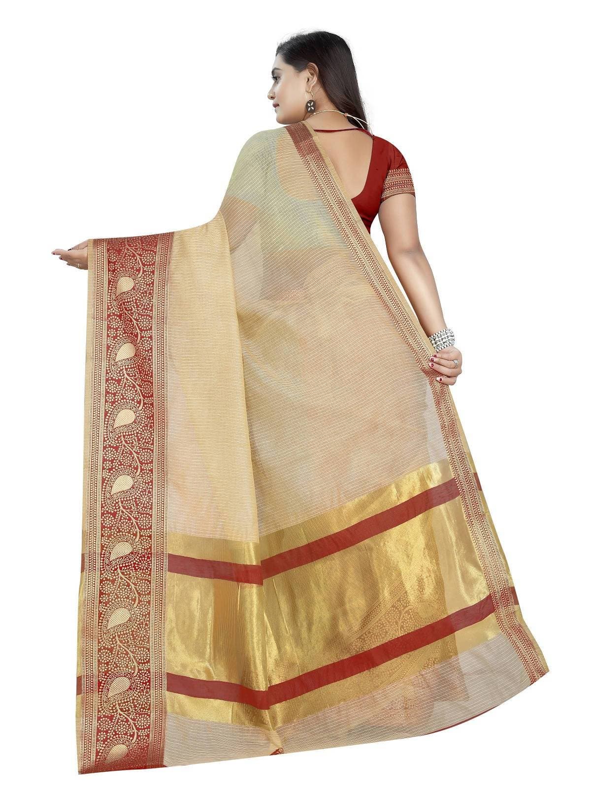Vamika Banarasi Jaquard Cream Weaving Saree | Grab2Buy