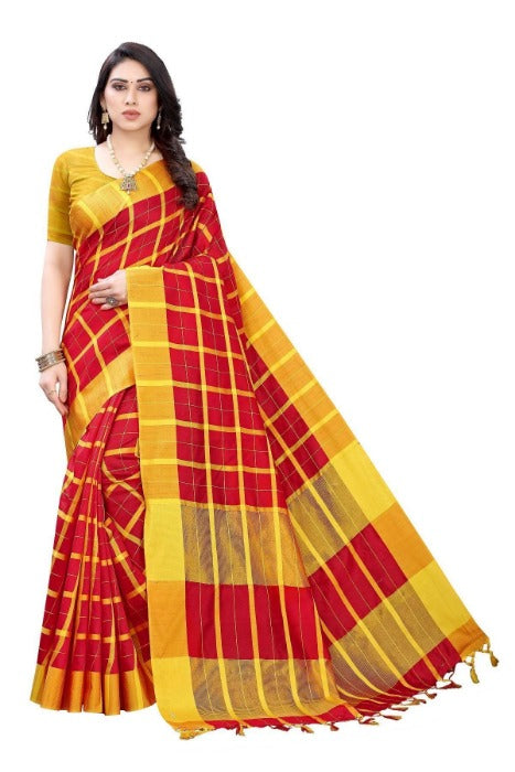 Vamika Red Cotton Silk Weaving Saree (SATURN RED) | Grab2Buy