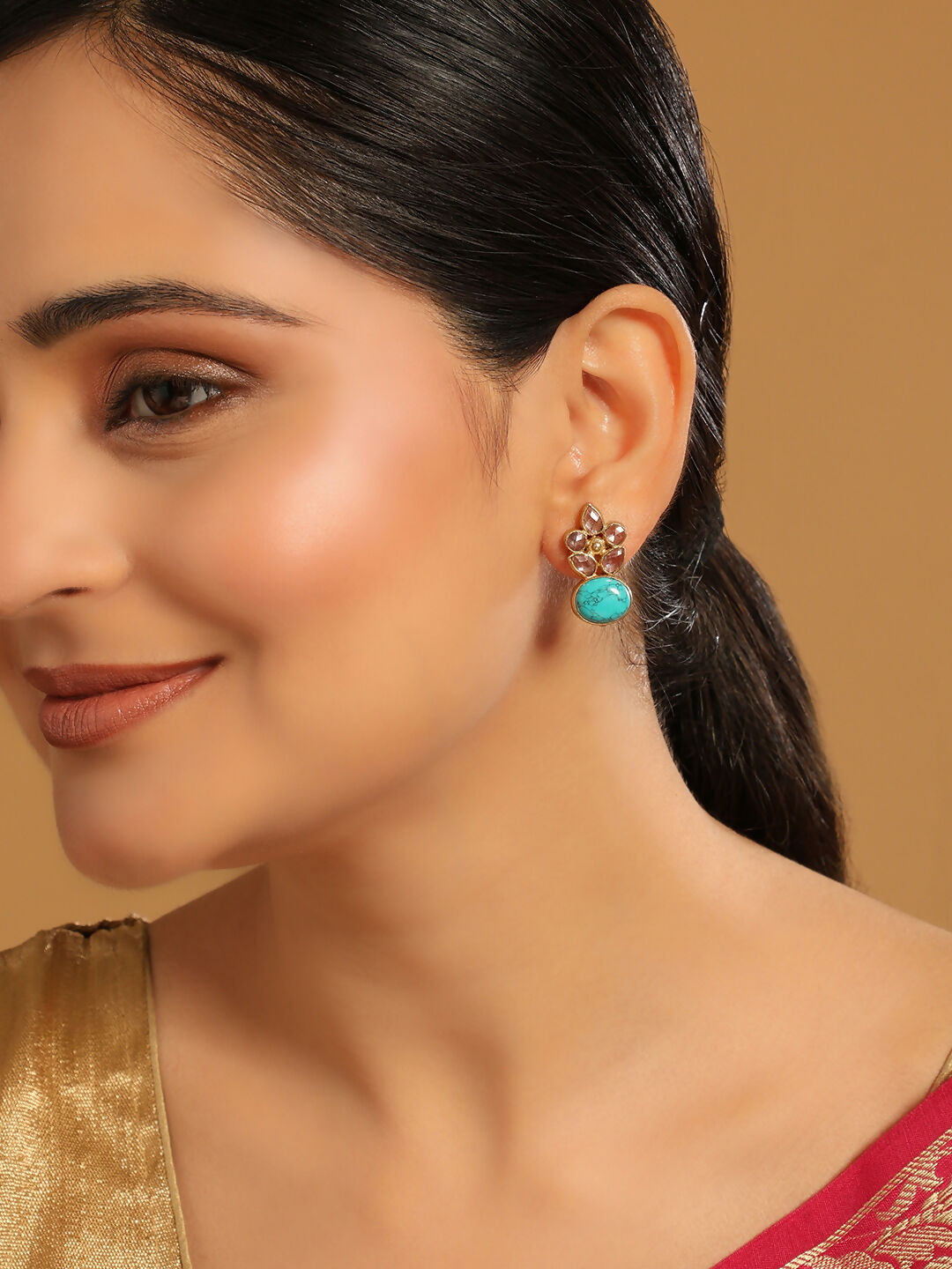 Nuyug 22K Gold Plated Turquoise Bloom Studs | Grab2Buy