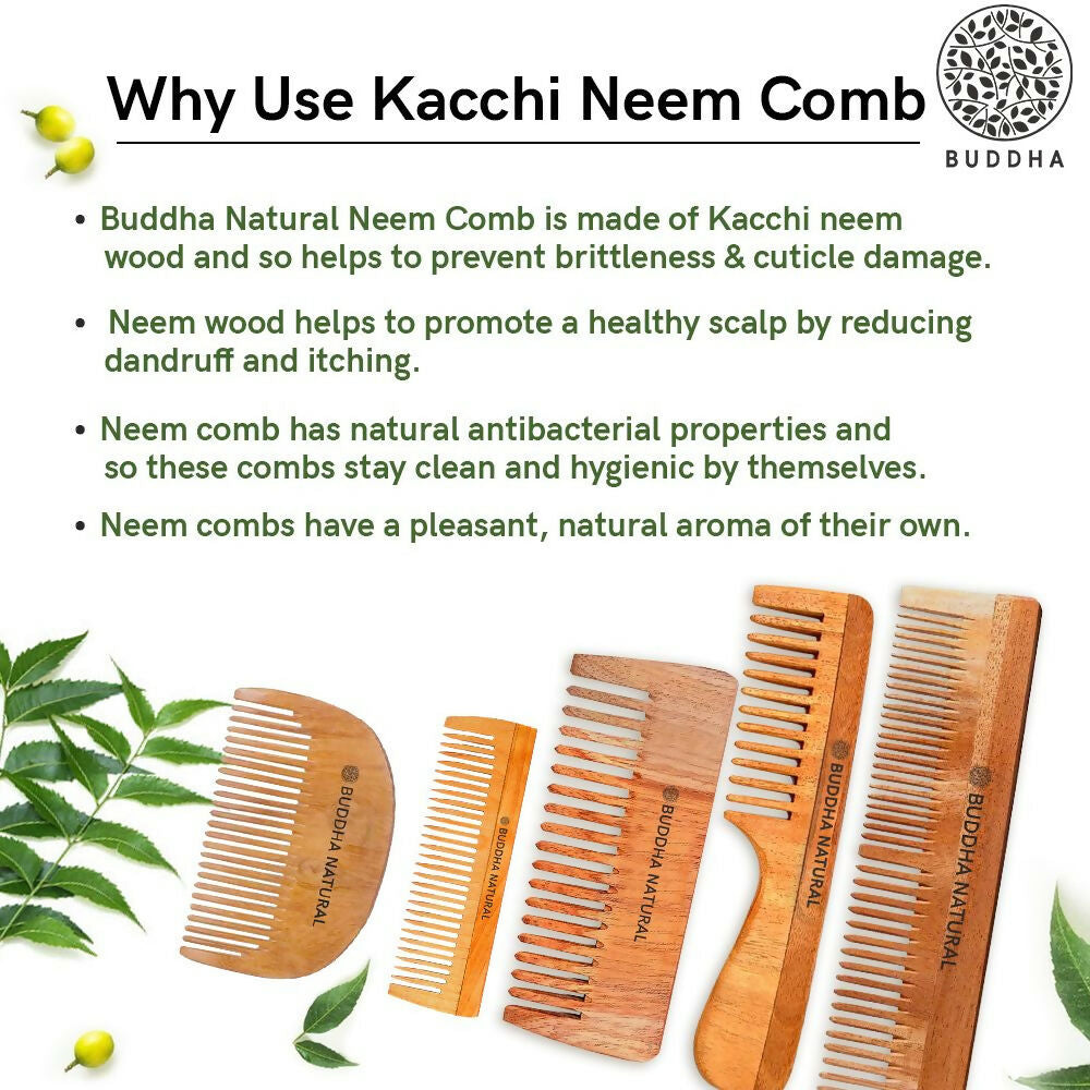 Buddha Natural Handle Kacchi Neem Wooden Comb | Grab2Buy