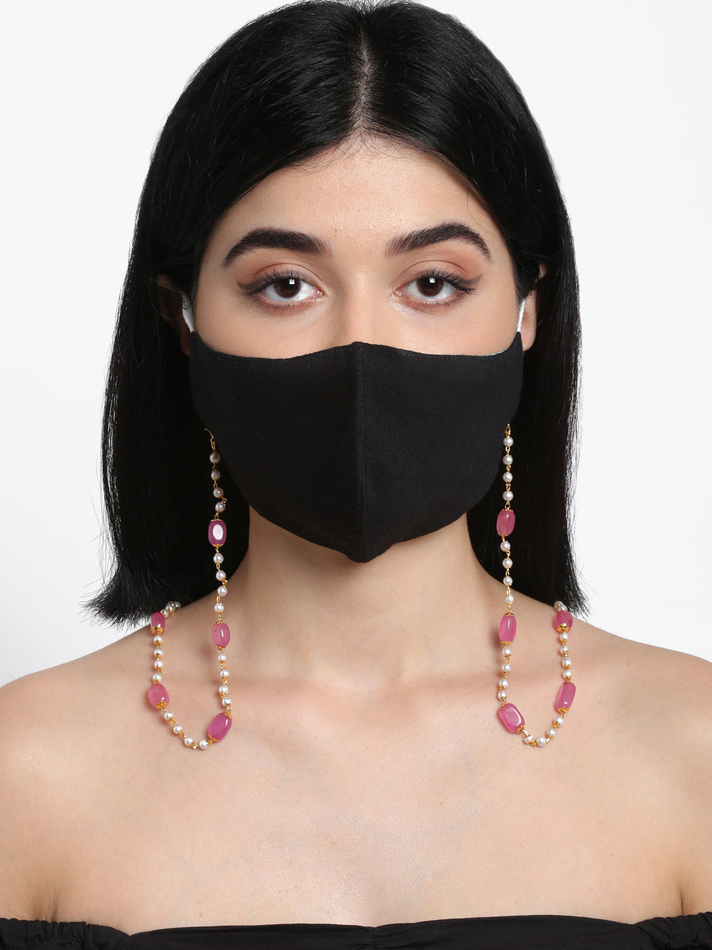 Stone And Gold-Polished Mask Chain - Ruby Raang | Grab2Buy