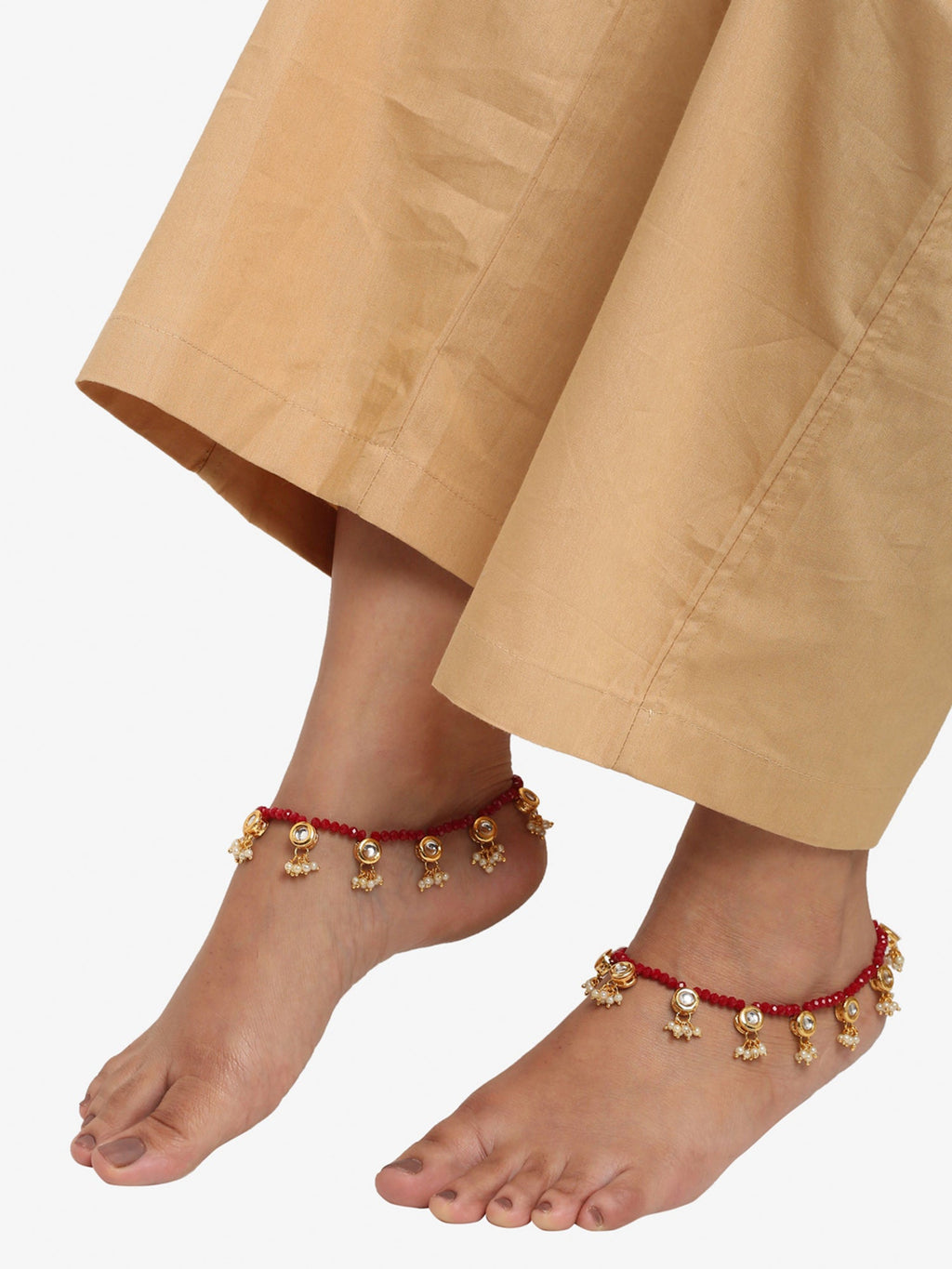 Women's Set Of 2 Red Anklets - Ruby Raang | Grab2Buy