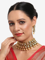 White Gold Toned Meenakari Kundan Choker With Earrings - Ruby Raang | Grab2Buy