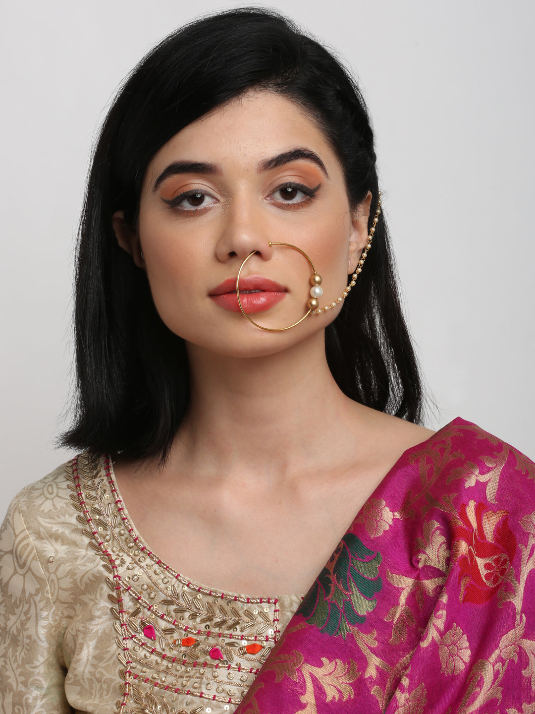 Gold-Polished Stone Nose Ring - Ruby Raang | Grab2Buy