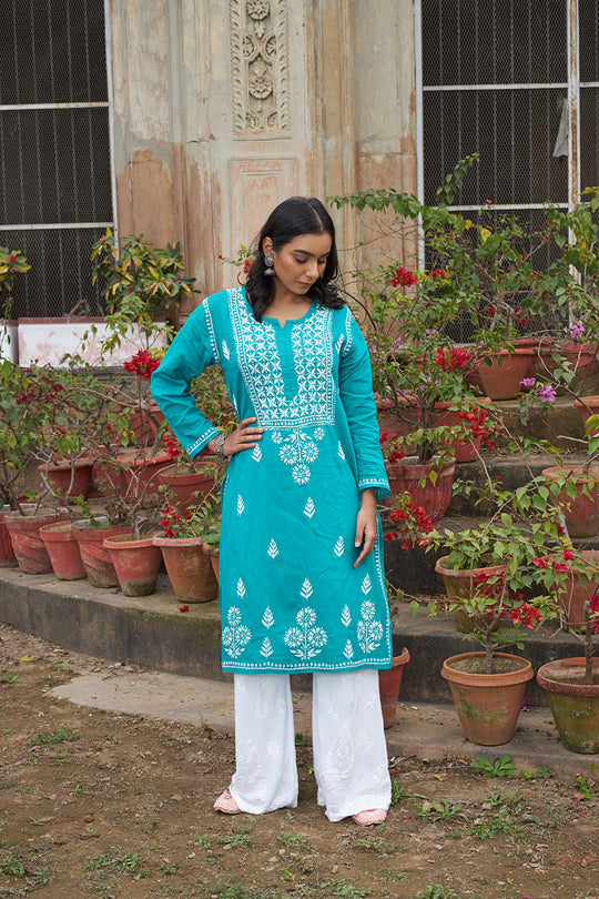 Rangreza Ethnic Alifa Cotton Kurta Blue | Grab2Buy