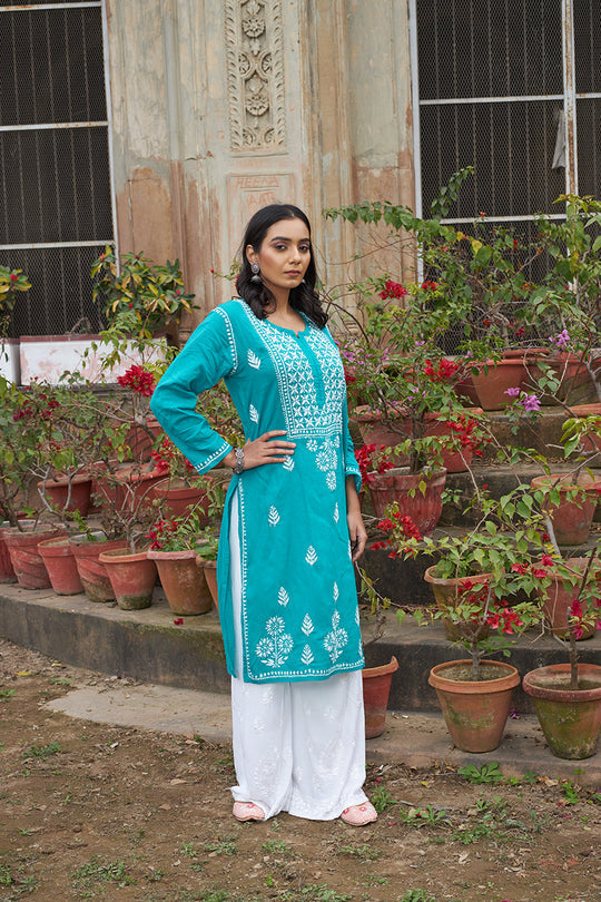 Rangreza Ethnic Alifa Cotton Kurta Blue | Grab2Buy