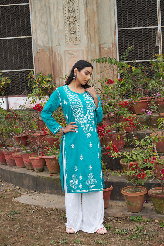 Rangreza Ethnic Alifa Cotton Kurta Blue | Grab2Buy