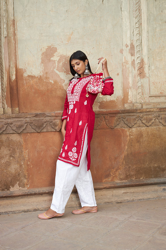 Rangreza Ethnic Alifa Cotton Kurta Maroon | Grab2Buy