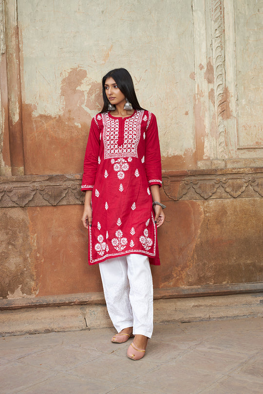 Rangreza Ethnic Alifa Cotton Kurta Maroon | Grab2Buy