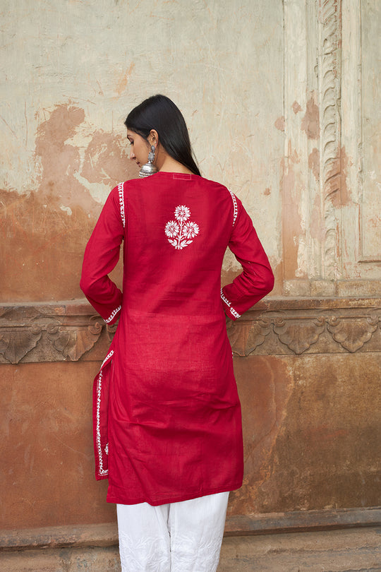 Rangreza Ethnic Alifa Cotton Kurta Maroon | Grab2Buy