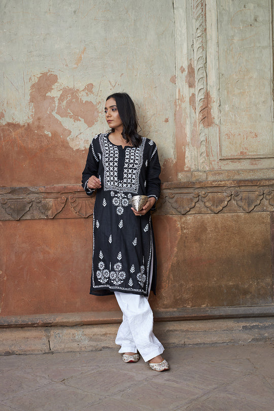 Rangreza Ethnic Alifa Cotton Kurta Black | Grab2Buy