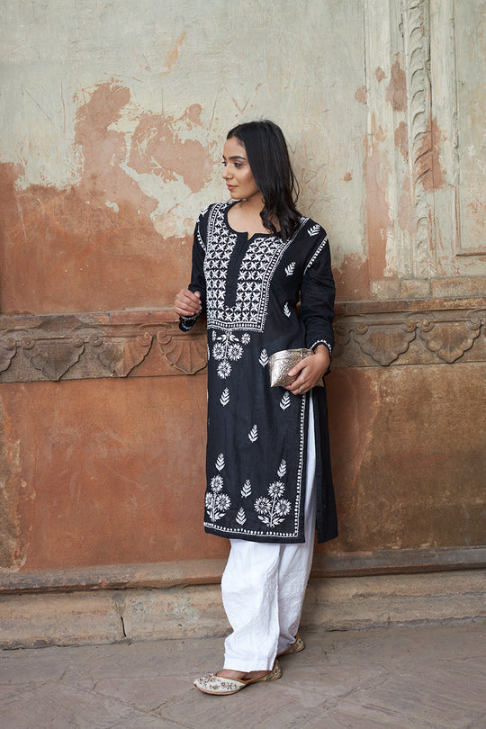 Rangreza Ethnic Alifa Cotton Kurta Black | Grab2Buy
