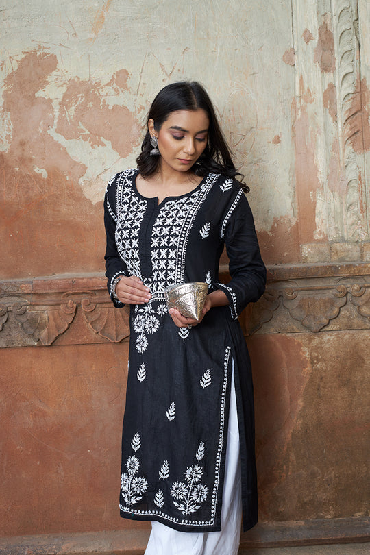 Rangreza Ethnic Alifa Cotton Kurta Black | Grab2Buy