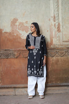 Rangreza Ethnic Alifa Cotton Kurta Black | Grab2Buy