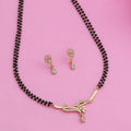 Estele Gold-Polished Twine Braid Mangalsutra Necklace Set with White Austrian Crystals for Women | Grab2Buy