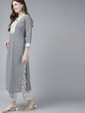 Yufta Women Black White Ethnic Motifs Pure Cotton Kurta with Palazzo and Dupatta | Grab2Buy