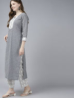 Yufta Women Black White Ethnic Motifs Pure Cotton Kurta with Palazzo and Dupatta | Grab2Buy