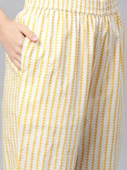 Yufta Women Pink & Yellow Handblock Printed Pure Cotton Kurta with Trouser & Dupatta | Grab2Buy